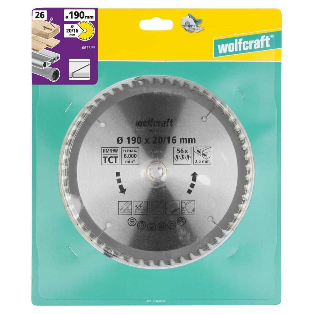Wolfcraft List Kružne Pile 190 x 2,5 x 20 / 16 mm / Z=56 TCT (čisti rezovi) Za Ručne Kružne Pile – 6623000 - Slika 7