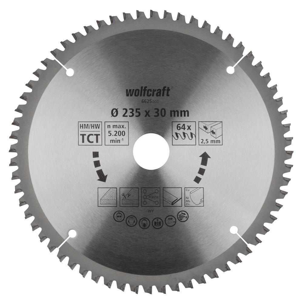 Wolfcraft List Kružne Pile 235 x 2,5 x 30 mm / Z=64 TCT (čisti rezovi) Za Ručne Kružne Pile – 6625000