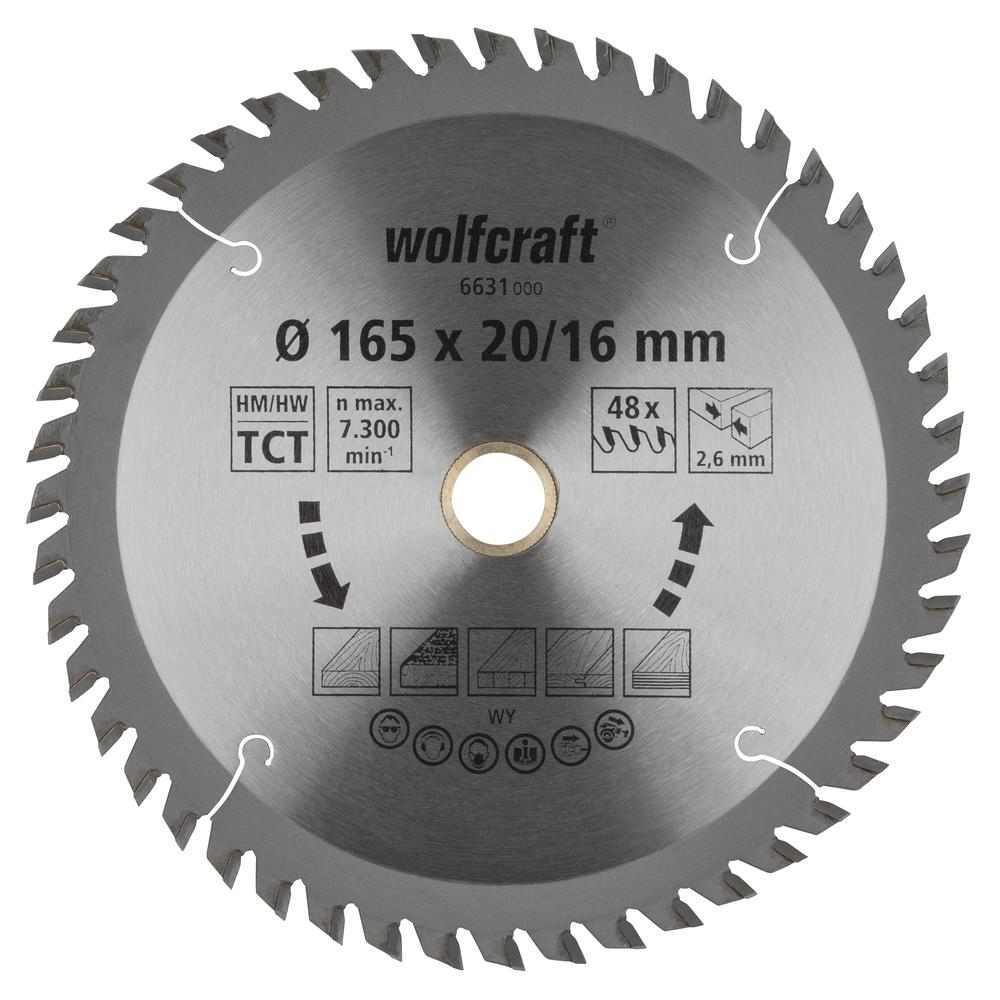 Wolfcraft List Kružne Pile 165 x 2,6 x 20 / 16 mm / Z=48 TCT (fini, čisti rezovi) Za Ručne Kružne Pile – 6631000