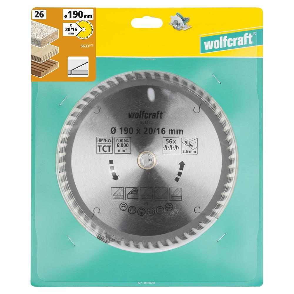 Wolfcraft List Kružne Pile 190 x 2,6 x 20 / 16 mm / Z=56 TCT (fini, čisti rezovi) Za Ručne Kružne Pile – 6633000 - Slika 6