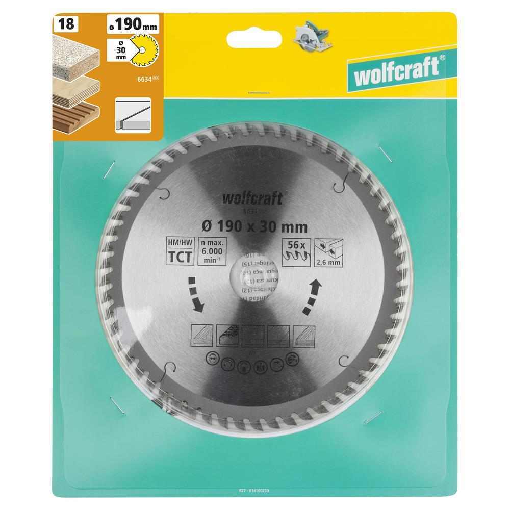 Wolfcraft List Kružne Pile 190 x 2,6 x 30 mm / Z=56 TCT (fini, čisti rezovi) Za Ručne Kružne Pile – 6634000 - Slika 6