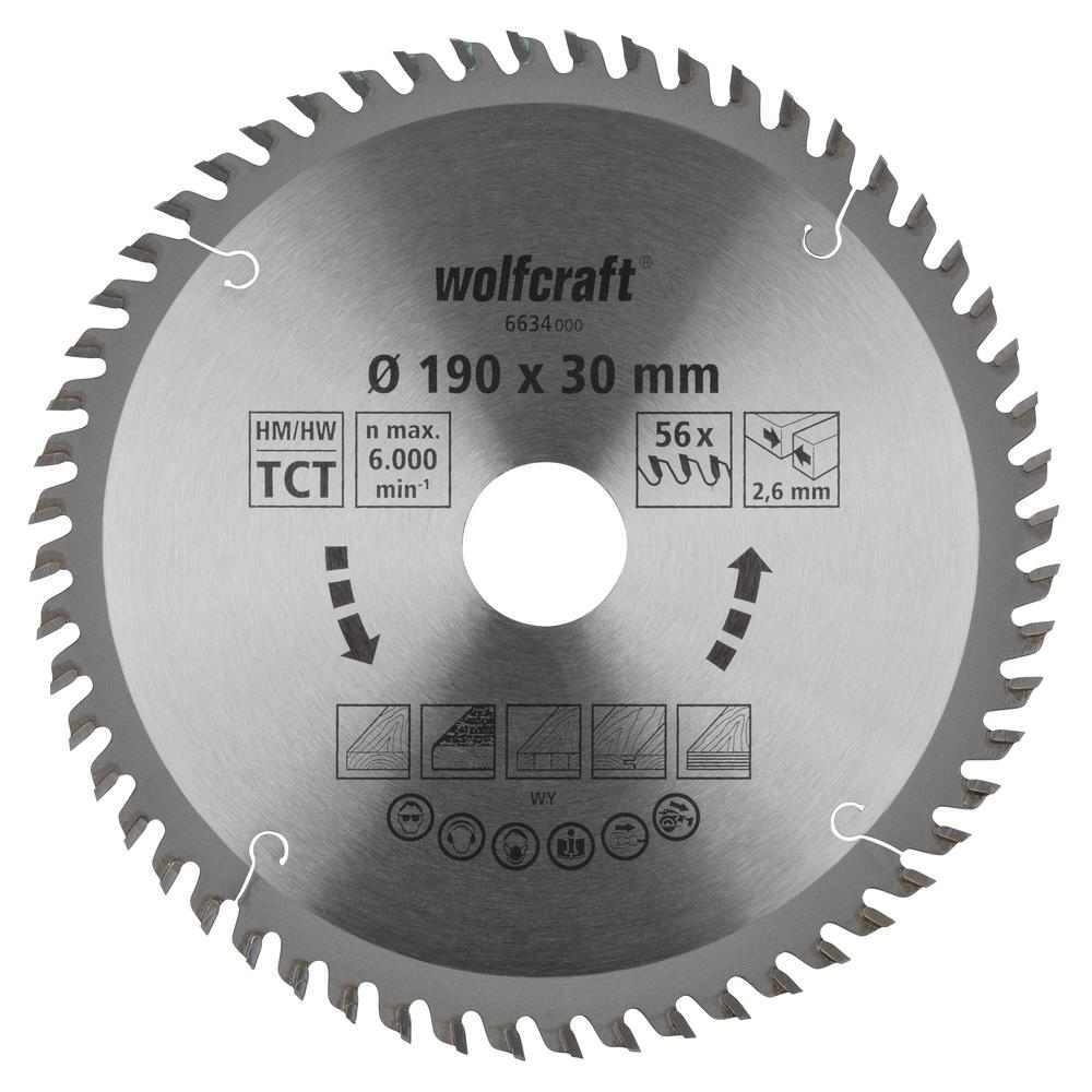 Wolfcraft List Kružne Pile 190 x 2,6 x 30 mm / Z=56 TCT (fini, čisti rezovi) Za Ručne Kružne Pile – 6634000