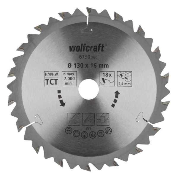 Wolfcraft List Kružne Pile 130 x 2,4 x 16 mm / Z=18 TCT (brzi, grubi rezovi) Za Ručne Kružne Pile – 6730000