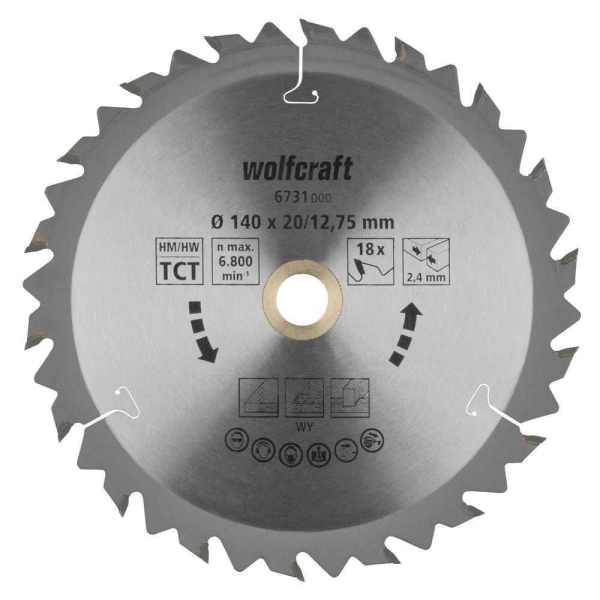 Wolfcraft List Kružne Pile 140 x 2,4 x 12,75 mm / Z=18 TCT (brzi, grubi rezovi) Za Ručne Kružne Pile – 6731000