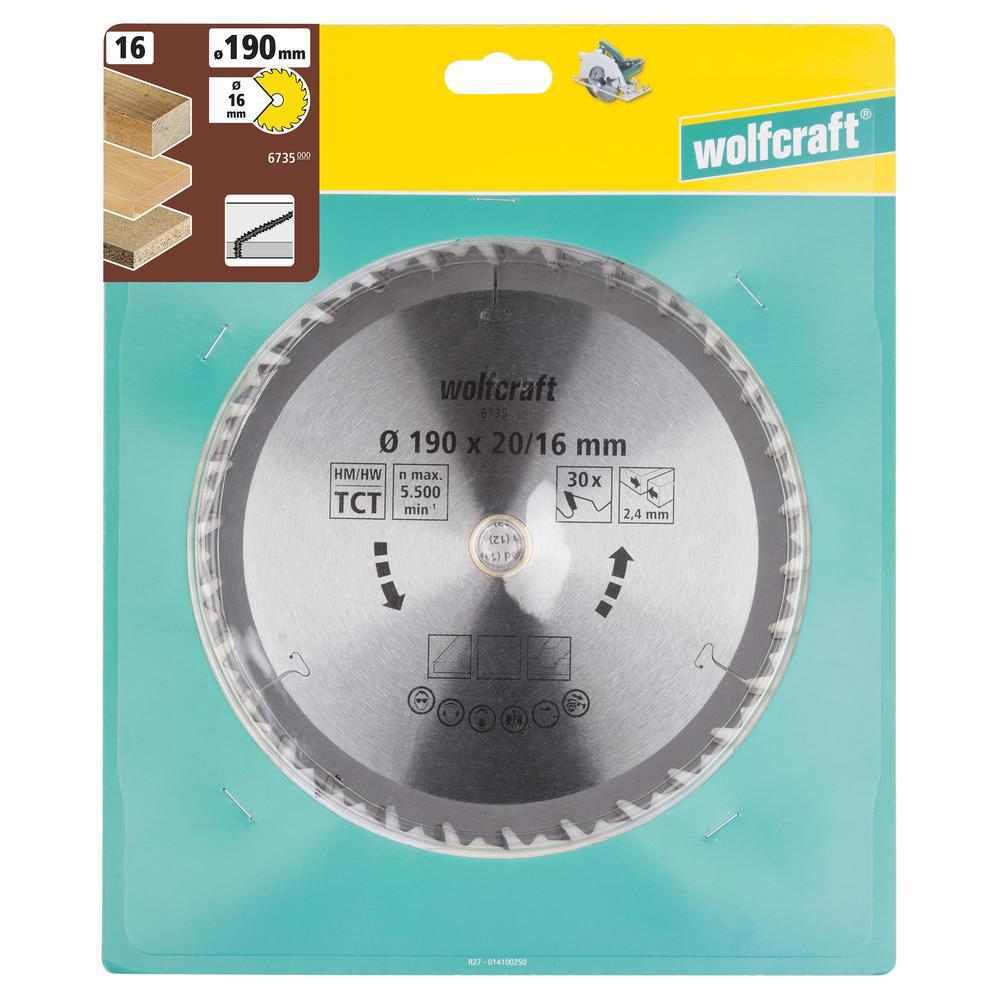 Wolfcraft List Kružne Pile 190 x 2,4 x 16 mm / Z=30 TCT (brzi, grubi rezovi) Za Ručne Kružne Pile – 6735000 - Slika 6