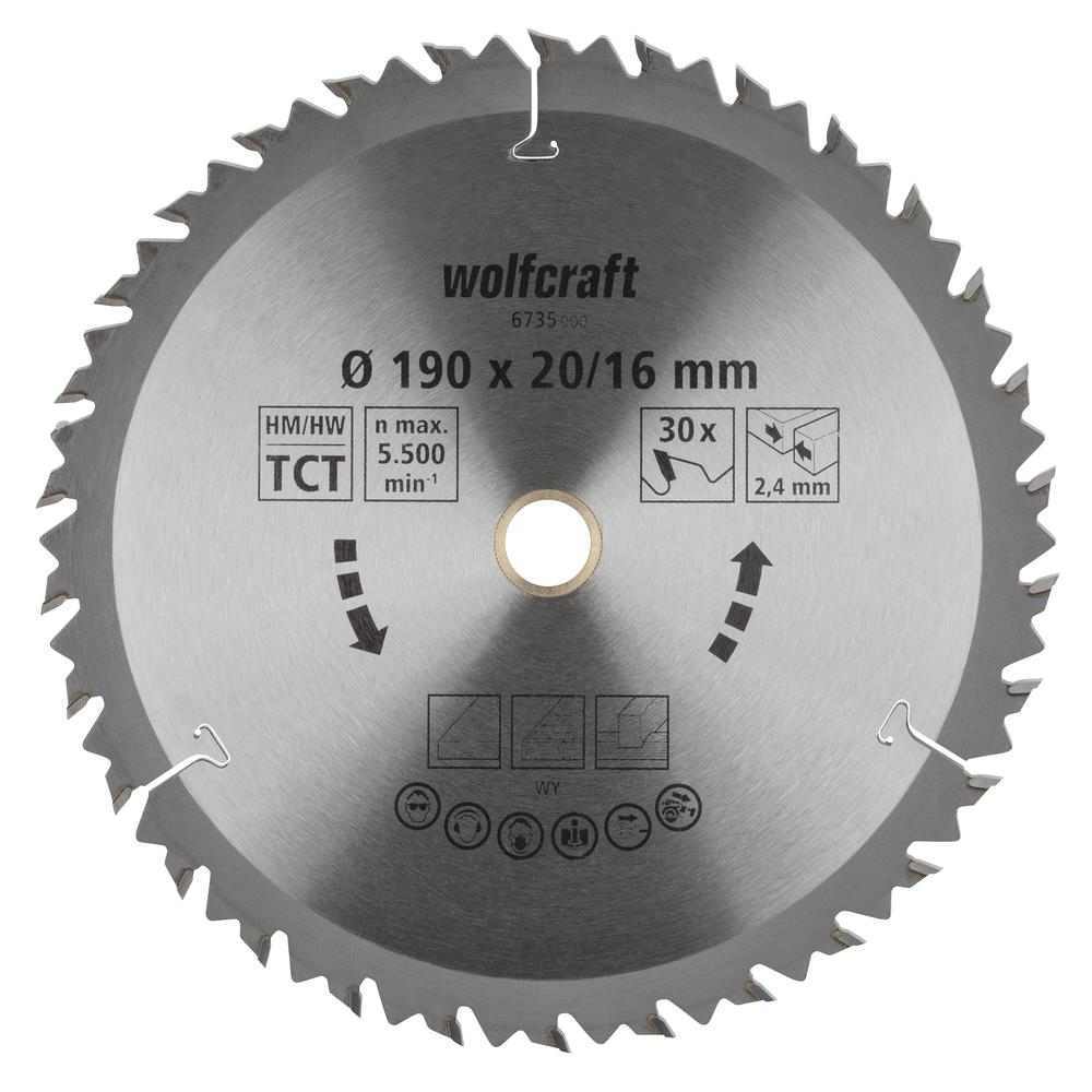 Wolfcraft List Kružne Pile 190 x 2,4 x 16 mm / Z=30 TCT (brzi, grubi rezovi) Za Ručne Kružne Pile – 6735000