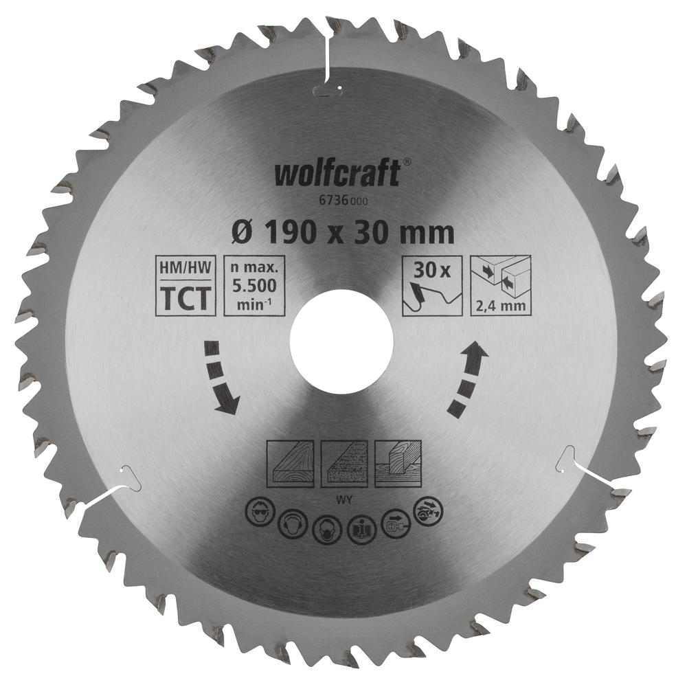 Wolfcraft List Kružne Pile 190 x 2,4 x 30 mm / Z=30 TCT (brzi, grubi rezovi) Za Ručne Kružne Pile – 6736000