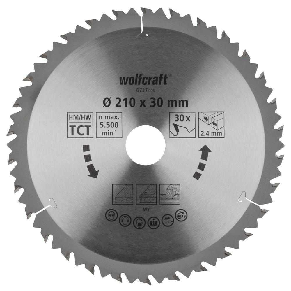 Wolfcraft List Kružne Pile 210 x 2,4 x 30 mm / Z=30 TCT (brzi, grubi rezovi) Za Ručne Kružne Pile – 6737000