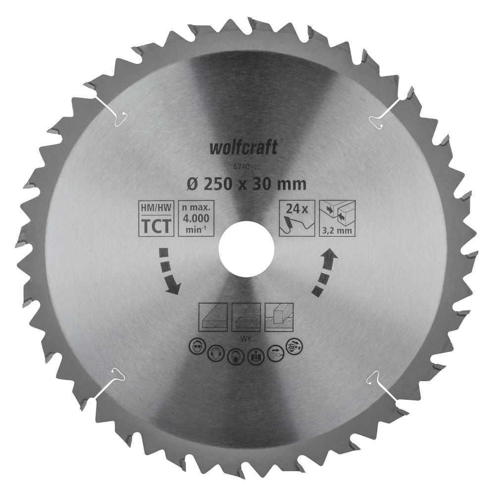 Wolfcraft List Kružne Pile 250 x 3,2 x 30 mm / Z=24 TCT (brzi, grubi rezovi) Za Stolne Kružne Pile – 6740000