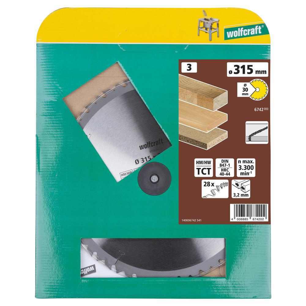 Wolfcraft List Kružne Pile 315 x 3,2 x 30 mm / Z=28 TCT (brzi, grubi rezovi) Za Stolne Kružne Pile – 6742000 - Slika 6