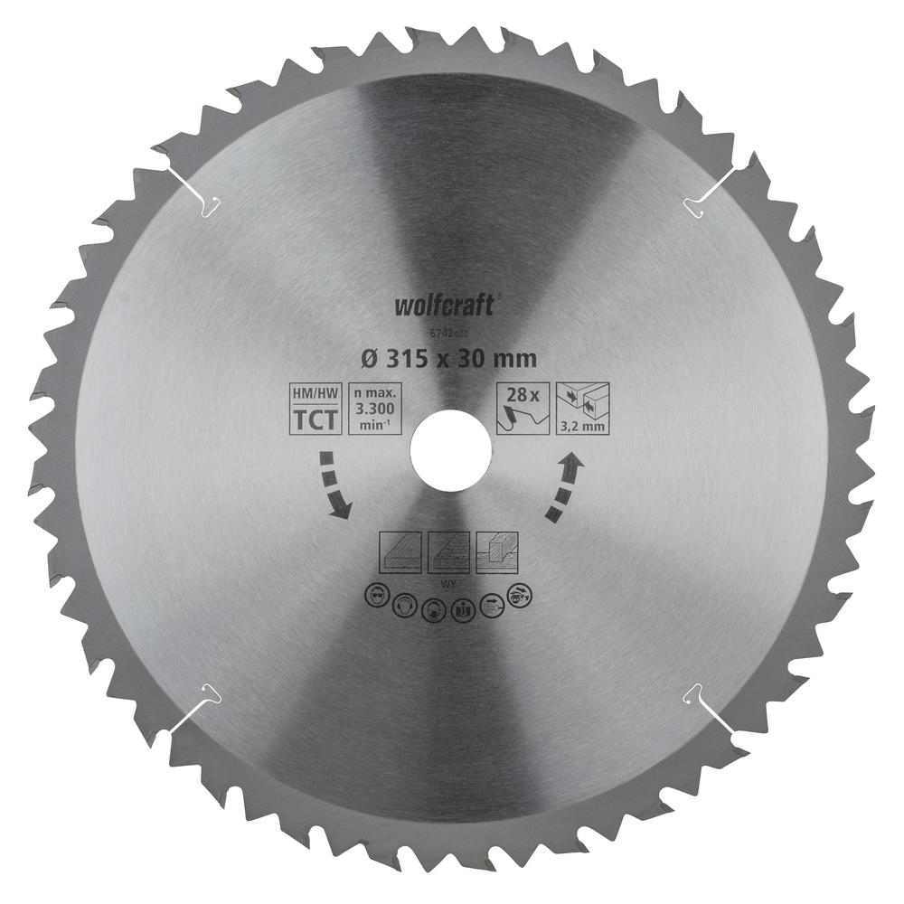 Wolfcraft List Kružne Pile 315 x 3,2 x 30 mm / Z=28 TCT (brzi, grubi rezovi) Za Stolne Kružne Pile – 6742000