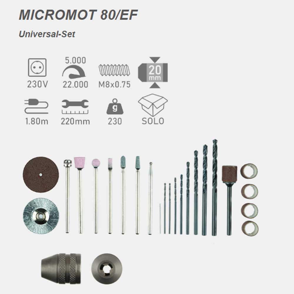 Proxxon Bušilica - Brusilica Micromot 80/EF U Setu Sa Priborom 230V Stezna Glava – 28507 - Slika 4