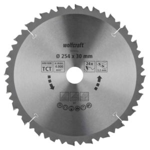 Wolfcraft List Kružne Pile 254 x 3,2 x 30 mm / Z=24 TCT (brzi, grubi rezovi) Za Preklopne Pile – 6553000