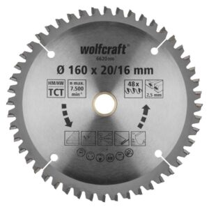 Wolfcraft List Kružne Pile 160 x 2,5 x 20 / 16 mm / Z=48 TCT (čisti rezovi) Za Ručne Kružne Pile – 6620000