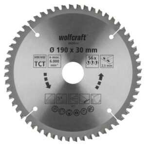 Wolfcraft List Kružne Pile 190 x 2,5 x 30 mm / Z=56 TCT (čisti rezovi) Za Ručne Kružne Pile – 6624000
