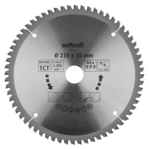 Wolfcraft List Kružne Pile 235 x 2,5 x 30 mm / Z=64 TCT (čisti rezovi) Za Ručne Kružne Pile – 6625000