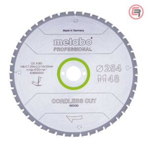 Metabo List Kružne Pile 254 × 2,2 / 1,6 × 30 / Z=48 WZ 5°NEG Cordless Cut Wood Professional – 628692000