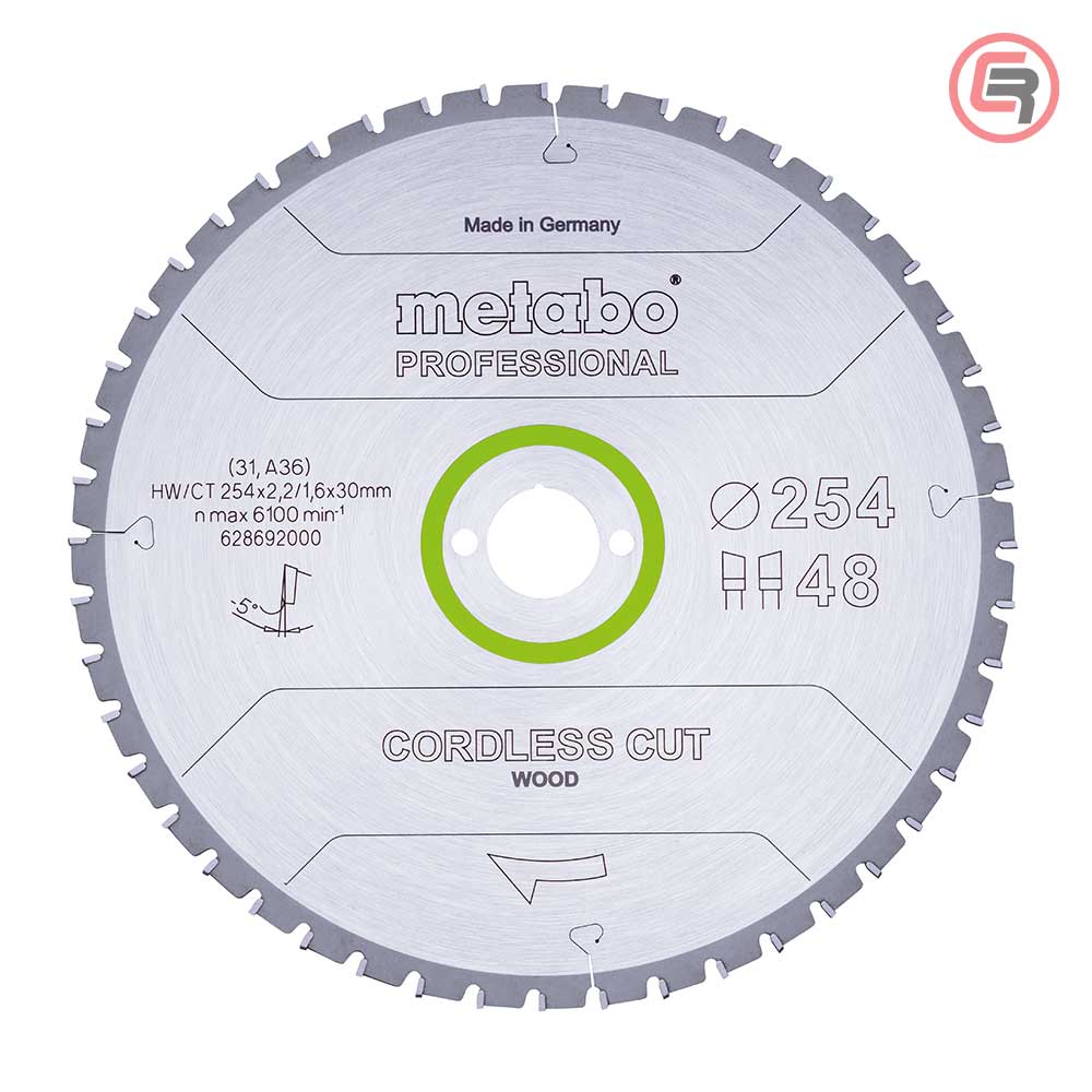 Metabo List Kružne Pile 254 × 2,2 / 1,6 × 30 / Z=48 WZ 5°NEG Cordless Cut Wood Professional – 628692000