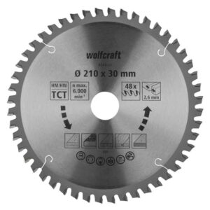 Wolfcraft List Kružne Pile 210 x 2,6 x 30 mm / Z=48 TCT (fini, čisti rezovi) Za Preklopne Pile – 6545000