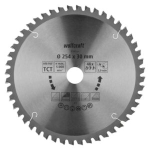 Wolfcraft List Kružne Pile 254 x 3,0 x 30 mm / Z=48 TCT (fini, čisti rezovi) Za Preklopne Pile – 6548000