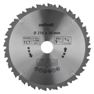 Wolfcraft List Kružne Pile 216 x 3,2 x 30 mm / Z=24 TCT (brzi, grubi rezovi) Za Preklopne Pile – 6551000