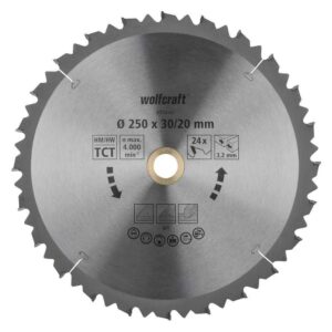 Wolfcraft List Kružne Pile 250 x 3,2 x 30 / 20 mm / Z=24 TCT (brzi, grubi rezovi) Za Preklopne Pile – 6552000
