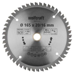 Wolfcraft List Kružne Pile 165 x 2,5 x 20 / 16 mm / Z=48 TCT (čisti rezovi) Za Ručne Kružne Pile – 6621000