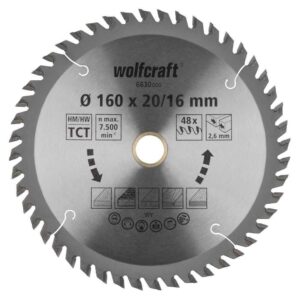 Wolfcraft List Kružne Pile 160 x 2,6 x 20 / 16 mm / Z=48 TCT (fini, čisti rezovi) Za Ručne Kružne Pile – 6630000