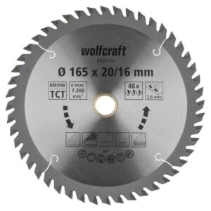 Wolfcraft List Kružne Pile 165 x 2,6 x 20 / 16 mm / Z=48 TCT (fini, čisti rezovi) Za Ručne Kružne Pile – 6631000