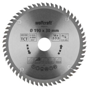 Wolfcraft List Kružne Pile 190 x 2,6 x 30 mm / Z=56 TCT (fini, čisti rezovi) Za Ručne Kružne Pile – 6634000