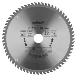 Wolfcraft List Kružne Pile 235 x 3,0 x 30 mm / Z=64 TCT (fini, čisti rezovi) Za Ručne Kružne Pile – 6635000