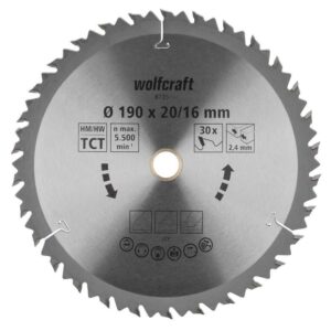 Wolfcraft List Kružne Pile 190 x 2,4 x 16 mm / Z=30 TCT (brzi, grubi rezovi) Za Ručne Kružne Pile – 6735000