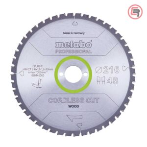 Metabo List Kružne Pile 216 × 1,8 / 1,2 × 30 / Z=48 WZ 5°NEG Cordless Cut Wood Professional – 628445000