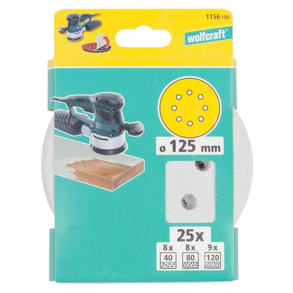Wolfcraft Papir Brusni Čičak fi 125 mm Set GR. 40, 80, 120 Drvo / 25 dijelni – 1156100 - Slika 4