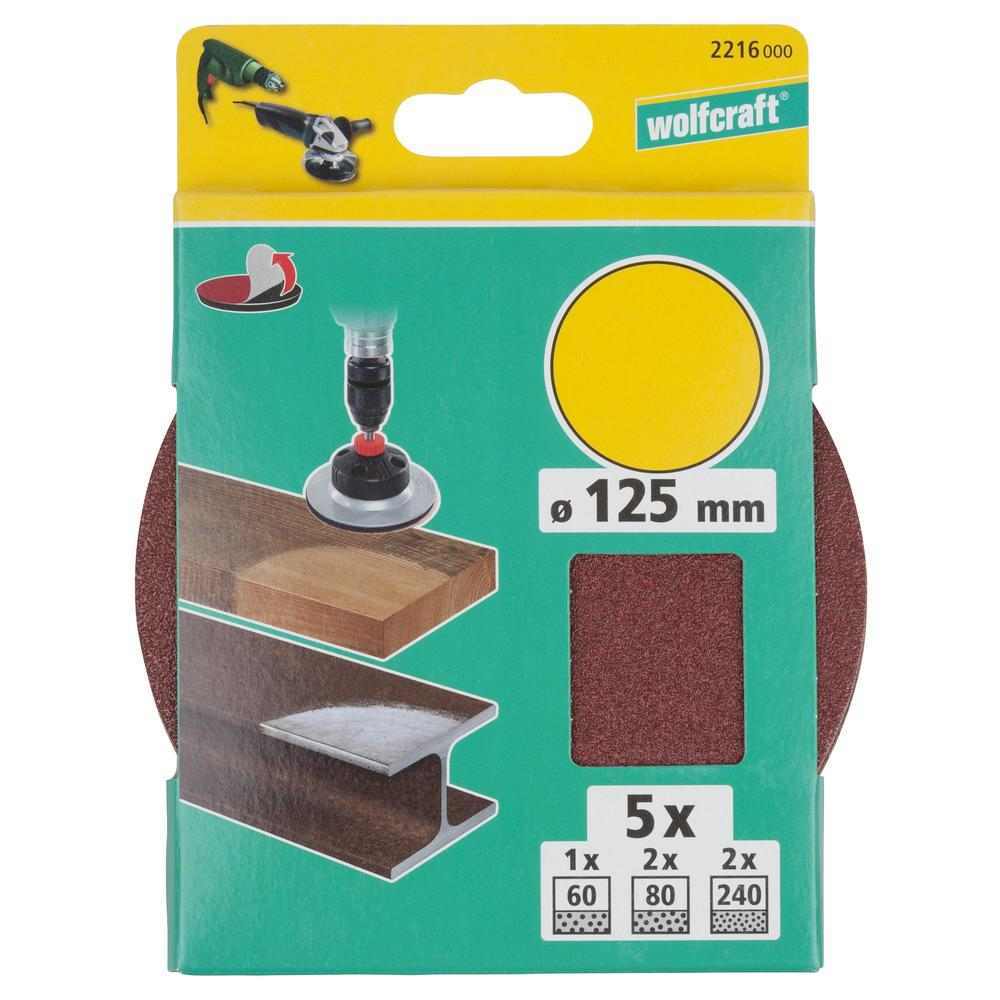 Wolfcraft Papir Brusni Čičak fi 125 mm Set GR. 60, 80, 240 Drvo / Metal / 5 dijelni – 2216000 - Slika 6