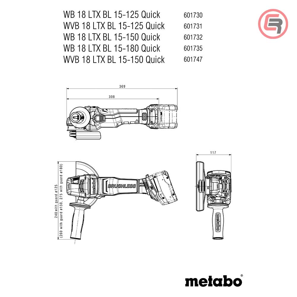 Metabo Brusilica Aku WVB 18 LTX BL 15-150 Quick Kutna 18 V / 150 mm (bez baterije i punjača) + metaBOX 165 L - 601747840 - Slika 10